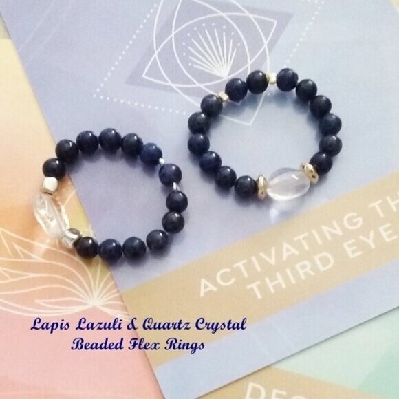 Slim Thumb Ring! Lapis Lazuli Beads + Quartz Nugget Ring Sz 9.5 ~ Sleek & Sexy - Picture 7 of 9